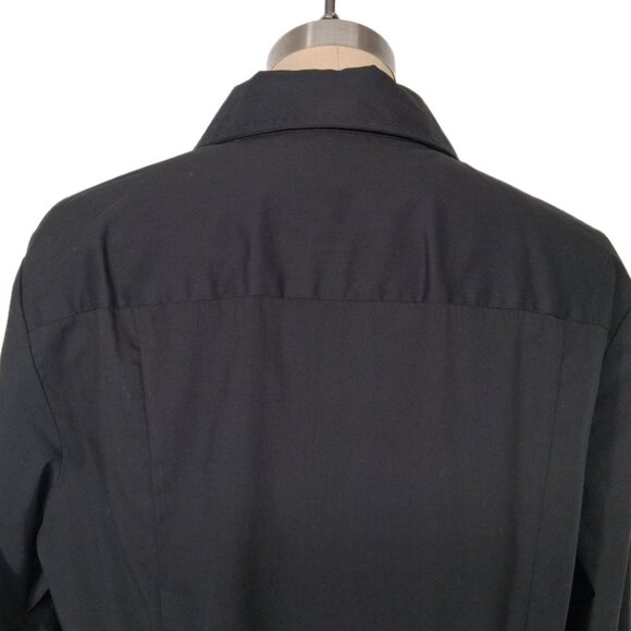 Tahari Black Button Front Shirt French Cuffs Pick Stitch Tailored Stretch SZ M - Picture 3 of 13